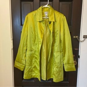 Vintage Chicos Lightweight Shiny Overcoat – Chartreuse, Size 2